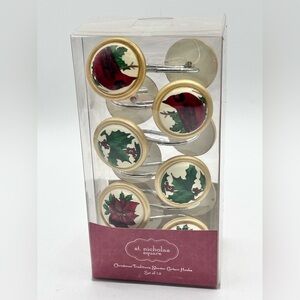 St. Nicholas Square Set of 12 Shower Curtain Hooks Cardinal Holly Berry New